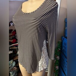 Babydoll back bow side lace crochet open neck fairy blouse large journee